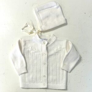 Vintage infant cardigan sweater & bonnet hat 3m